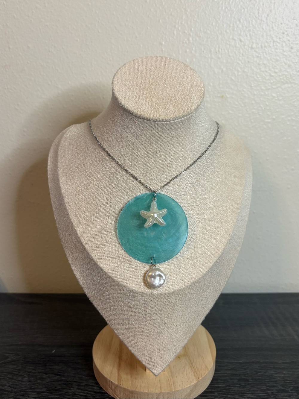 Handmade Silver/Teal Pearl Capiz Shell Necklace
